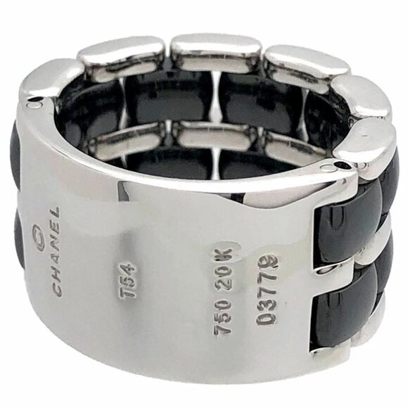 CHANEL Ultra Black Ceramic Wide Ring size US7 18k White Gold 750 Auth - Picture 8 of 8